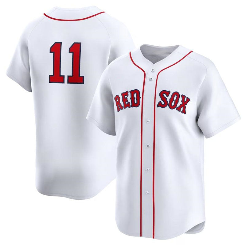 Custom #11 White BOS Baseball Shirt Top