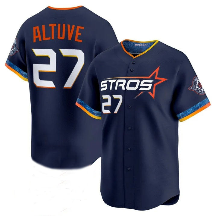 Custom #27 Navy 2025 City Connect HOU Baseball Shirt Top