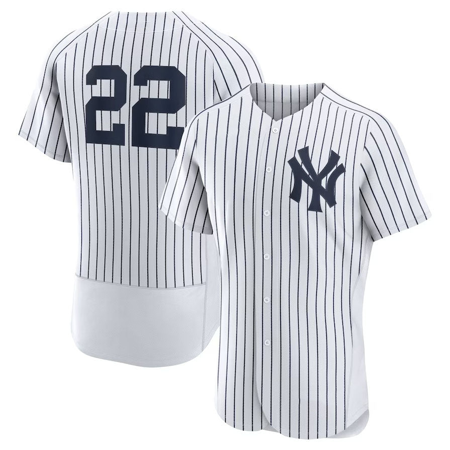Custom #22 White NYY Baseball Shirt Top