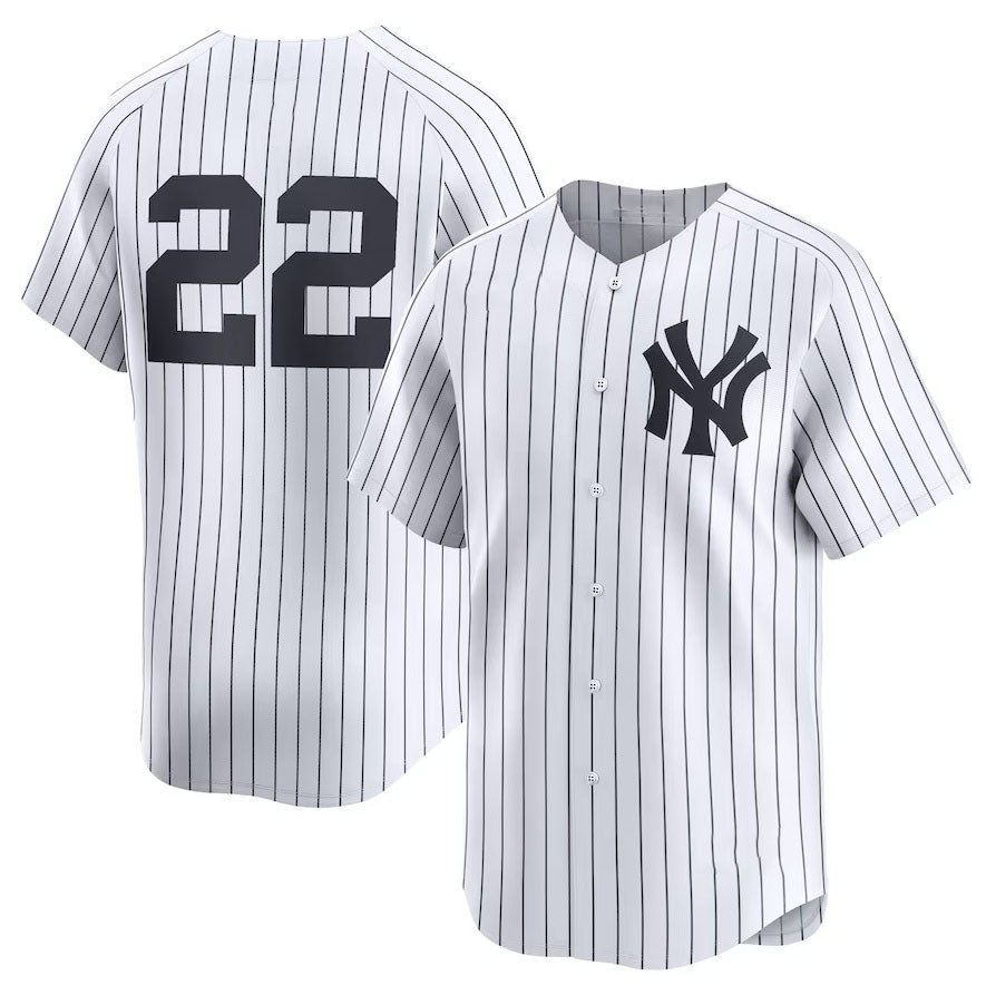 Custom #22 White NYY Baseball Shirt Top