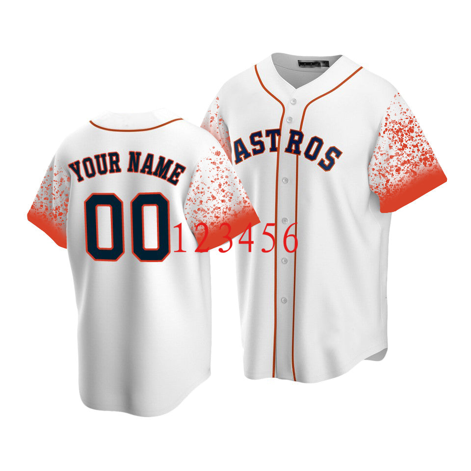 Custom White HOU Baseball Shirt Top