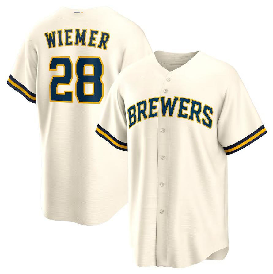 Custom #28 Cream MIL Baseball Shirt Top