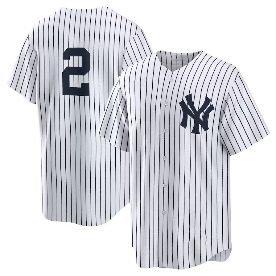 Custom #2 White NYY Baseball Shirt Top