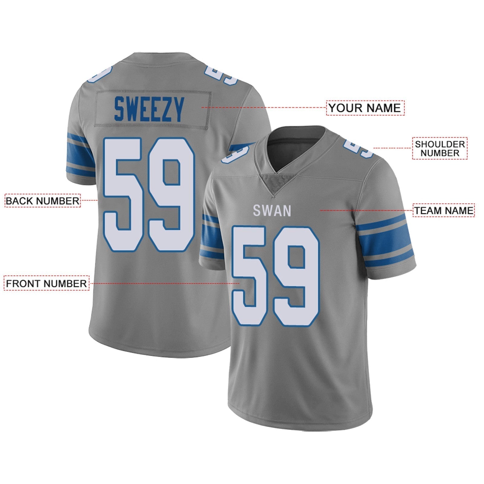 Custom Blue DET Football Shirt Top