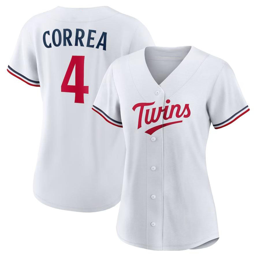 Custom #4 White MIN Baseball Shirt Top