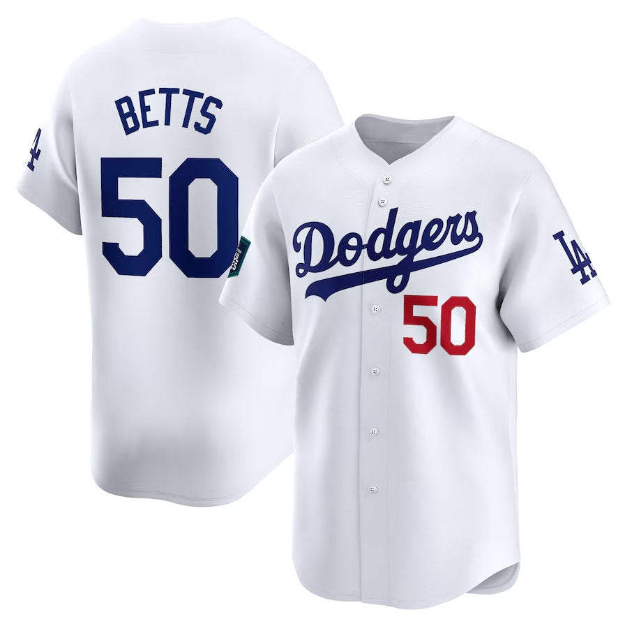 Custom #50 White 2024 LAD Baseball Shirt Top