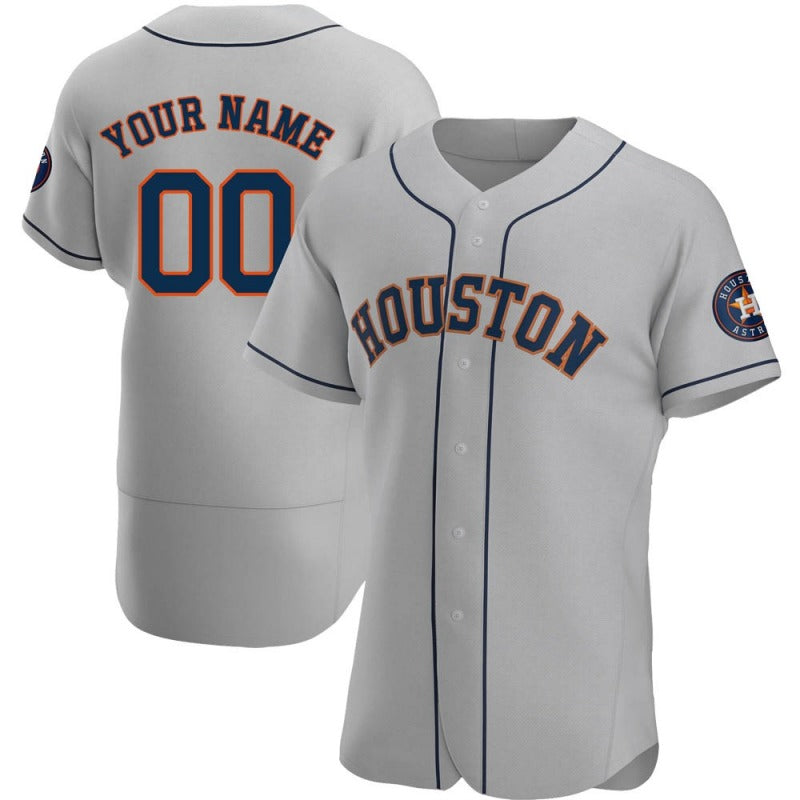 Custom Gray HOU Baseball Shirt Top