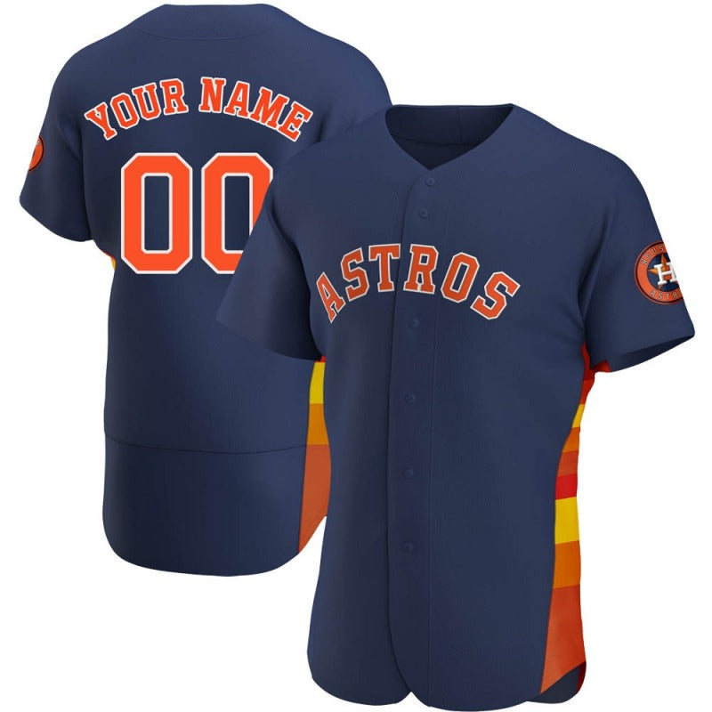 Custom Navy HOU Baseball Shirt Top