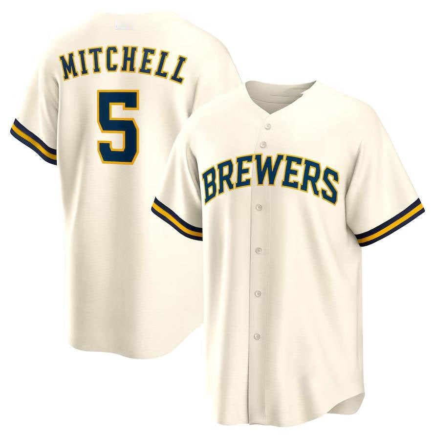 Custom #5 Cream MIL Baseball Shirt Top