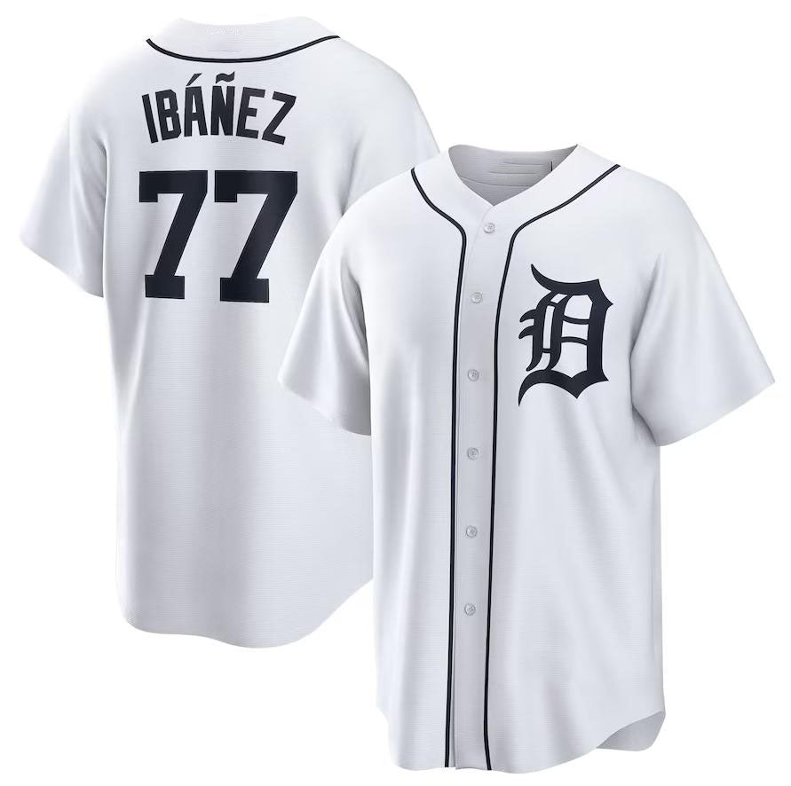 Custom #77 White DET Baseball Shirt Top