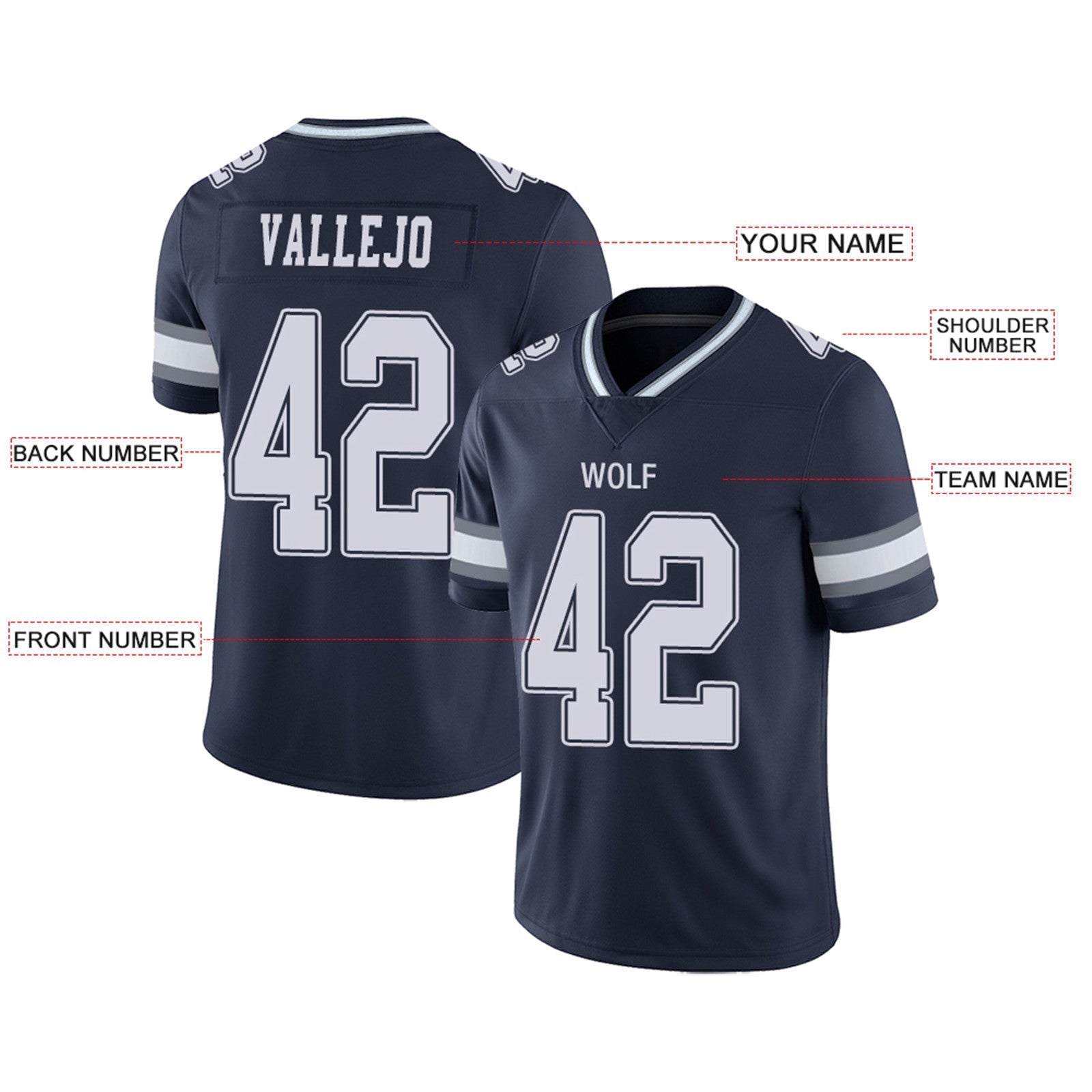 Custom Navy DAL Football Shirt Top