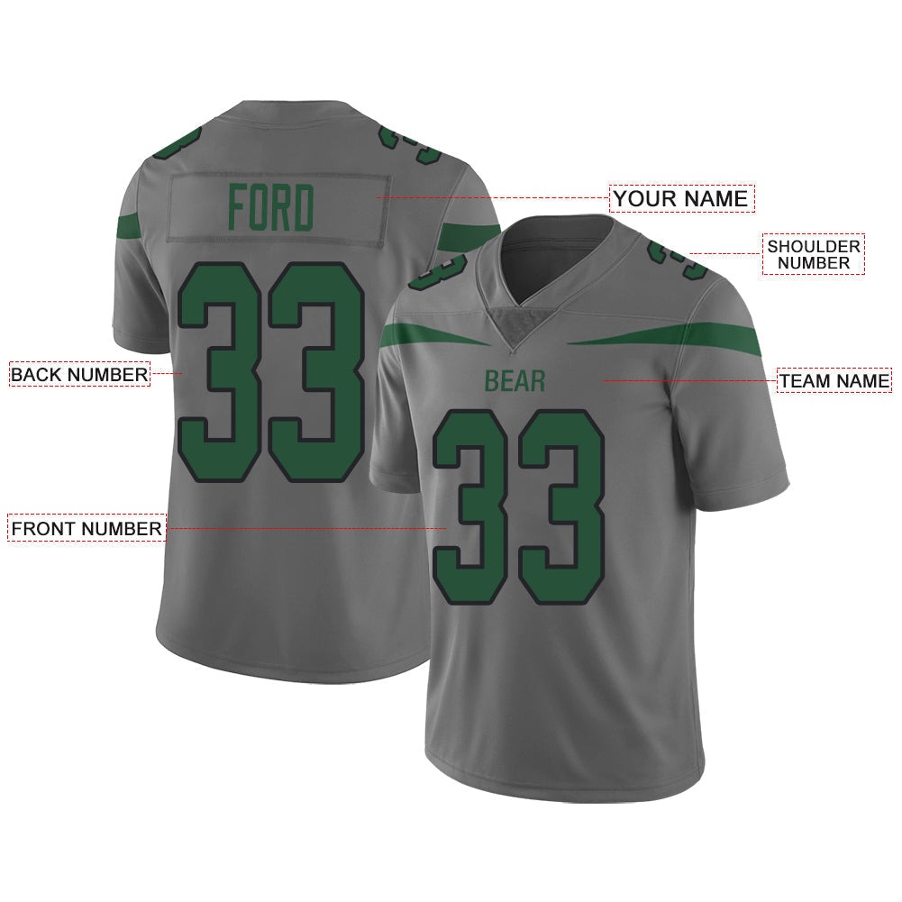 Custom Grey NYJ Football Shirt Top