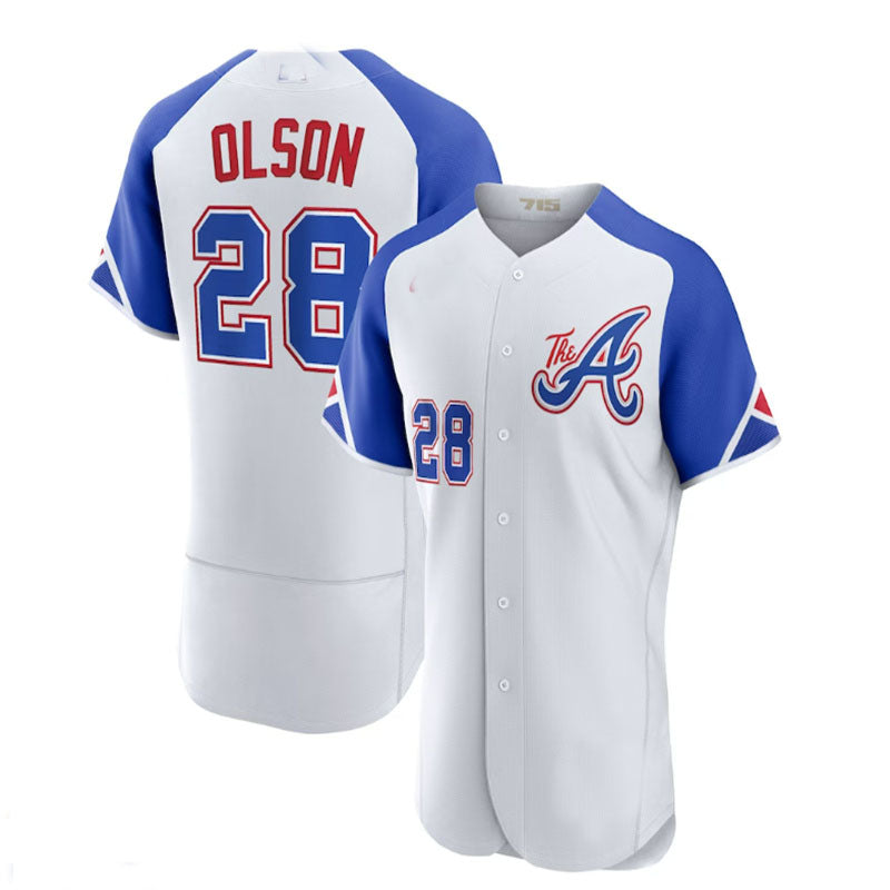 Custom #28 White 2023 City Connect ATL Baseball Shirt Top