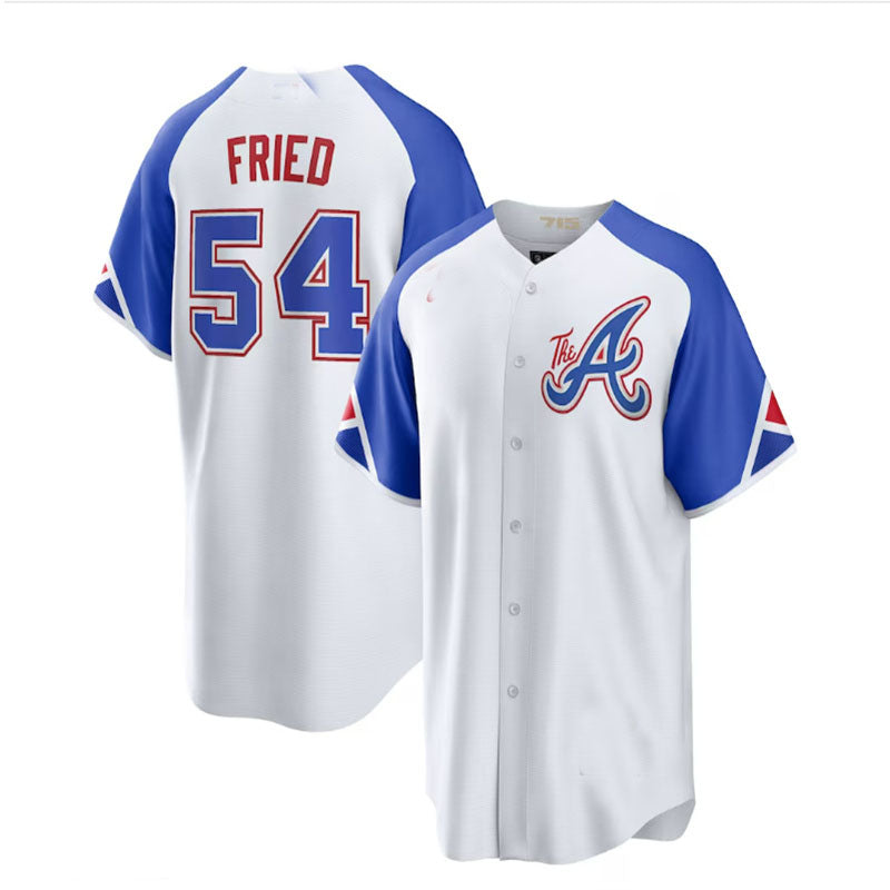 Custom #54 White 2023 City Connect ATL Baseball Shirt Top
