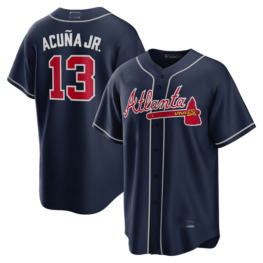 Custom #13 Navy ATL Baseball Shirt Top