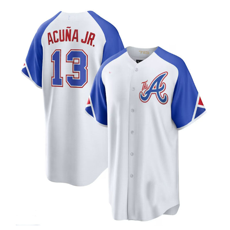 Custom #13 White 2023 City Connect ATL Baseball Shirt Top
