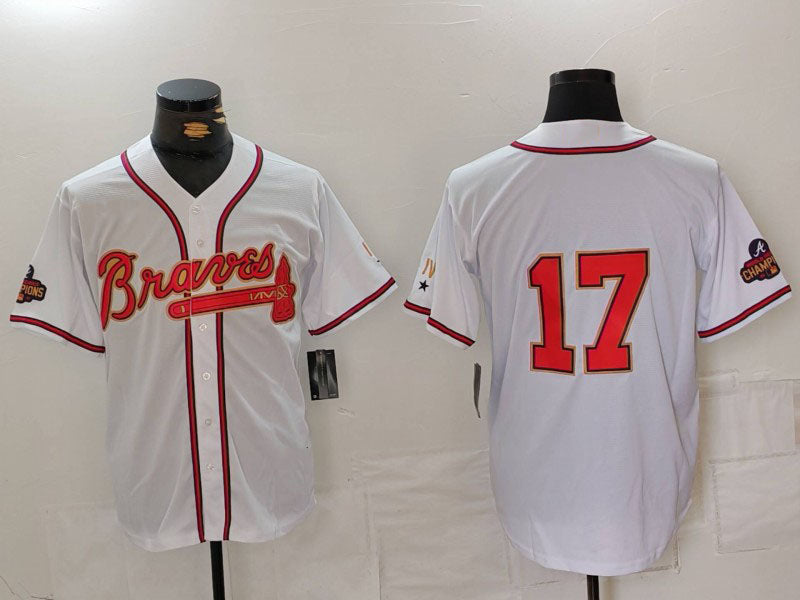 Custom #17 White World Series Champions ATL Baseball Shirt Top