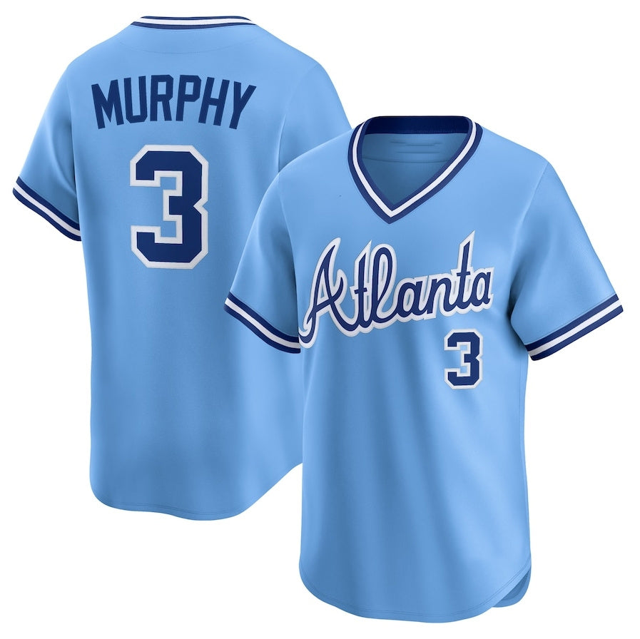 Custom #3 Light Blue Throwback ATL Baseball Shirt Top