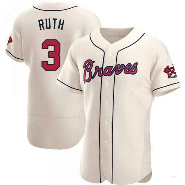 Custom #3 Cream ATL Baseball Shirt Top