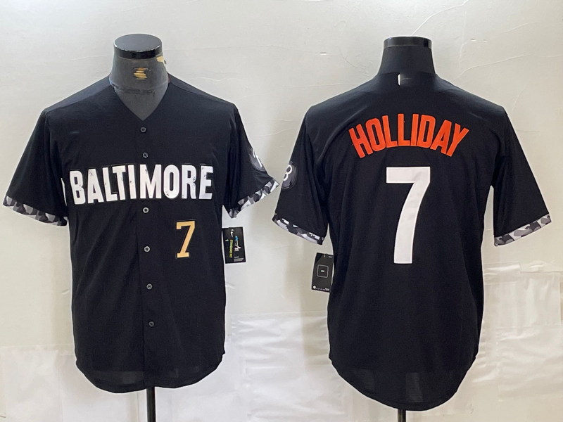Custom #7 Black 2023 City Connect BAL Baseball Shirt Top