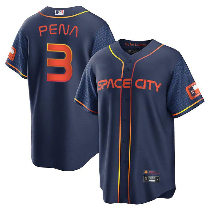 Custom #3 Navy 2022 City Connect HOU Baseball Shirt Top