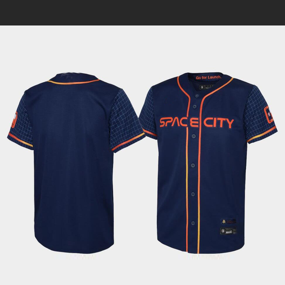 Custom Navy 2022 City Connect HOU Baseball Shirt Top