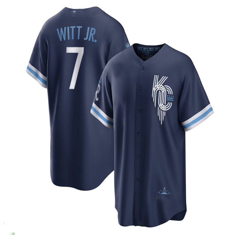 Custom #7 Navy 2022 City Connect KC Baseball Shirt Top
