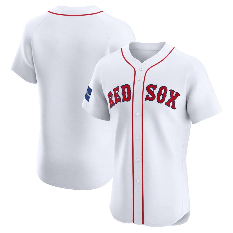Custom White BOS Baseball Shirt Top