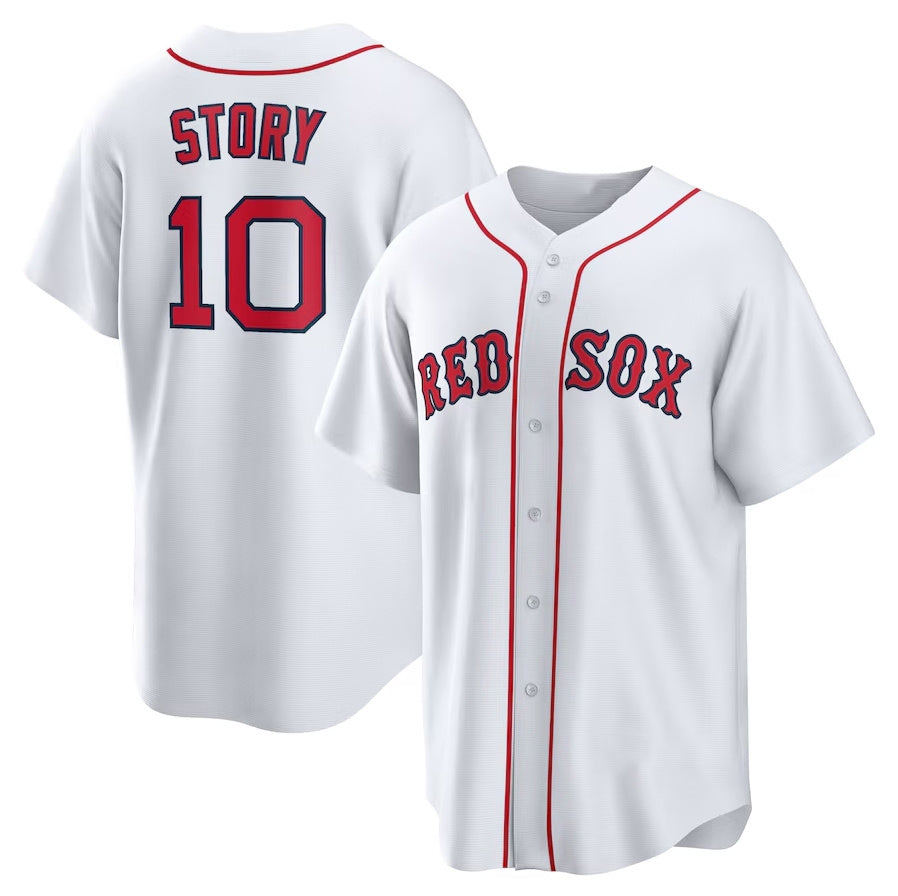 Custom #10 White BOS Baseball Shirt Top
