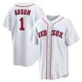 Custom #1 White BOS Baseball Shirt Top