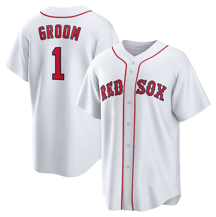 Custom #1 White BOS Baseball Shirt Top