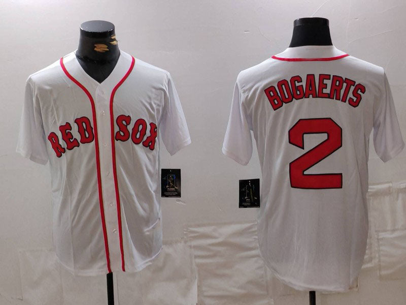 Custom #2 White BOS Baseball Shirt Top