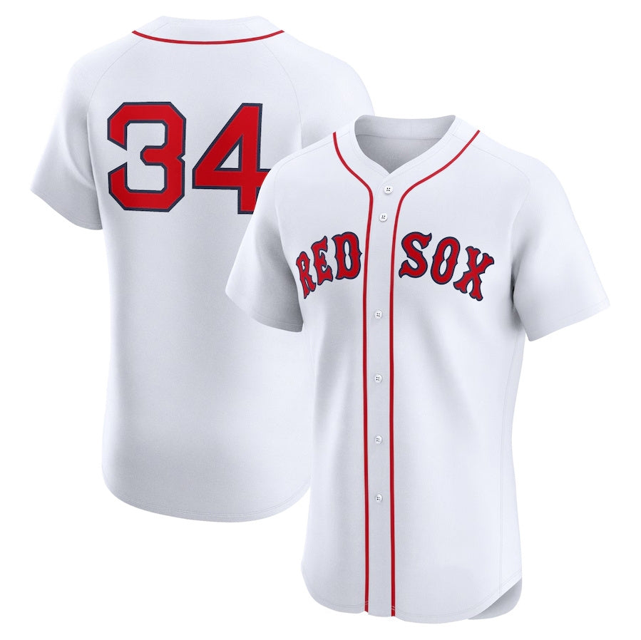 Custom #34 White BOS Baseball Shirt Top