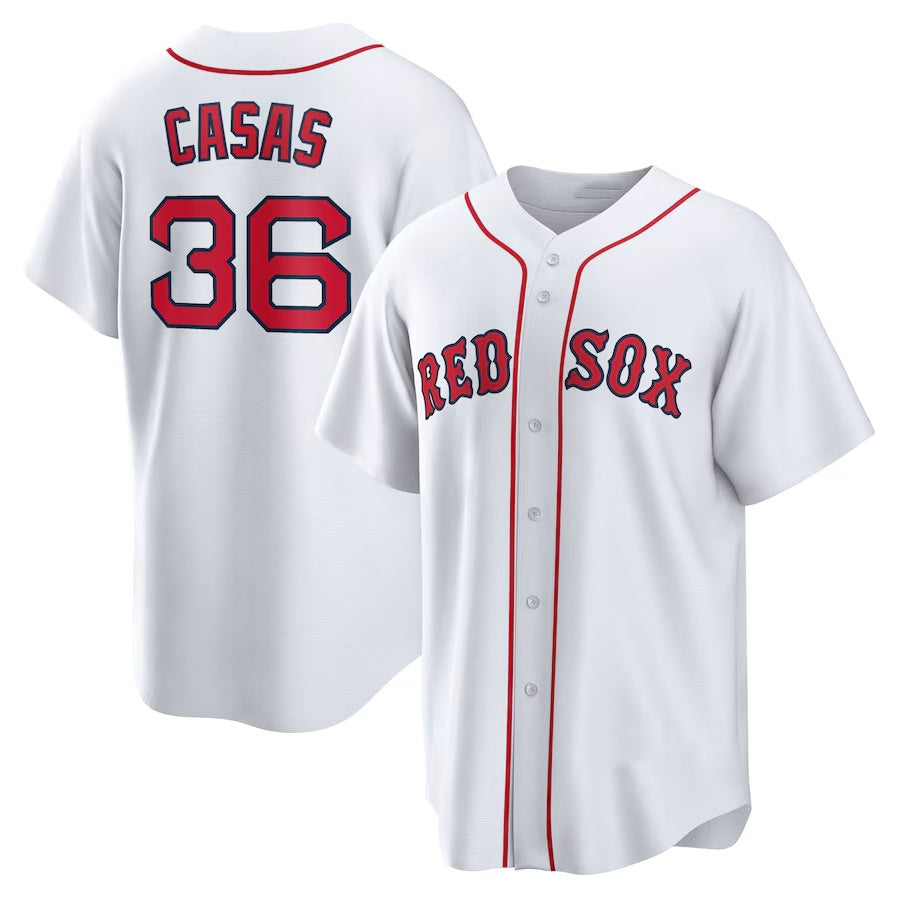 Custom #36 White BOS Baseball Shirt Top