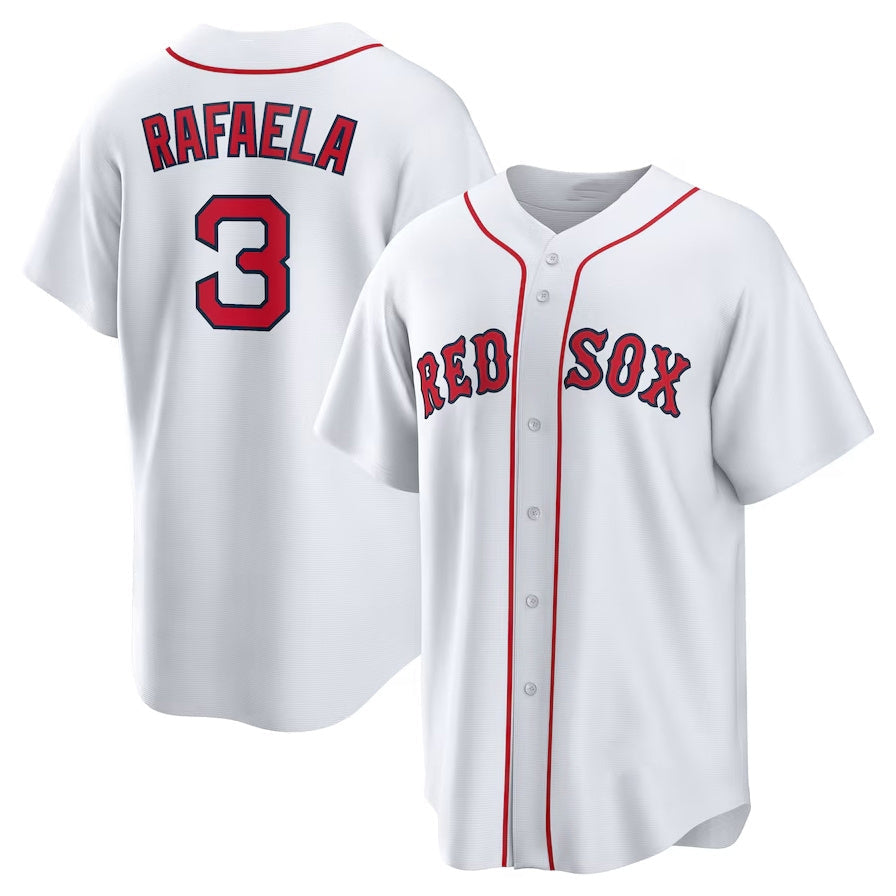 Custom #3 White BOS Baseball Shirt Top