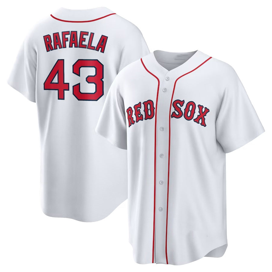 Custom #43 White BOS Baseball Shirt Top