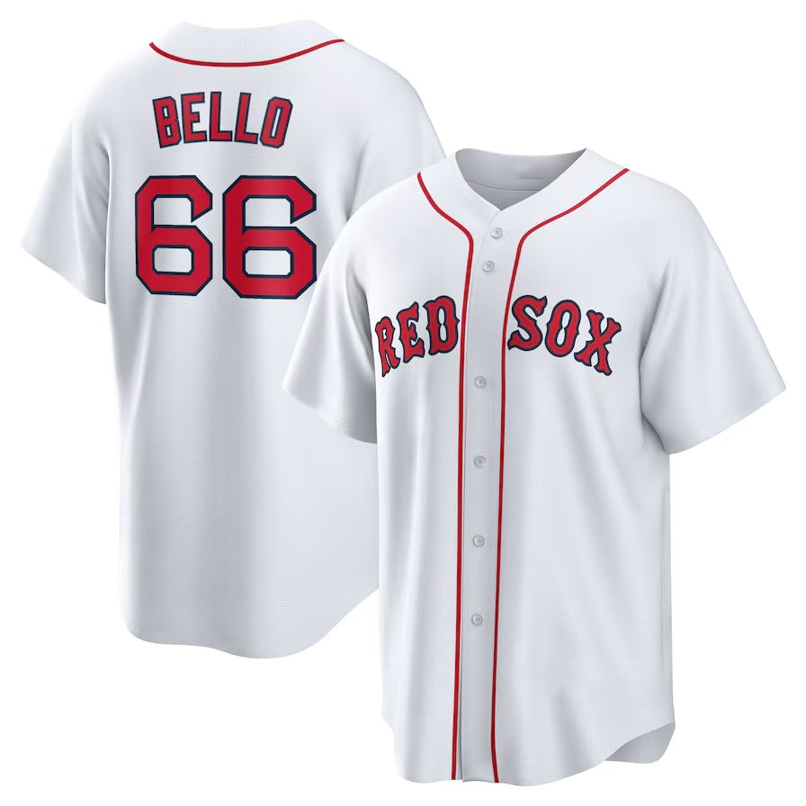 Custom #66 White BOS Baseball Shirt Top