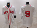 Custom #9 White BOS Baseball Shirt Top