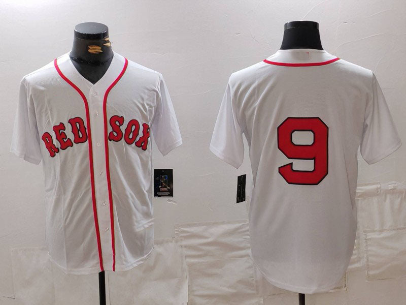 Custom #9 White BOS Baseball Shirt Top