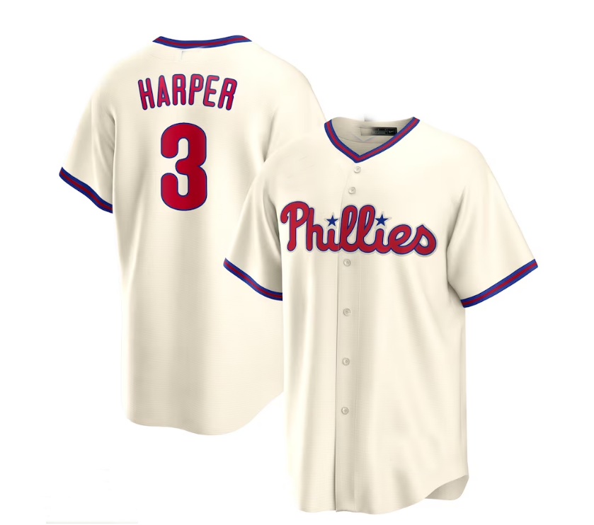 Custom #3 Cream PHI Baseball Shirt Top