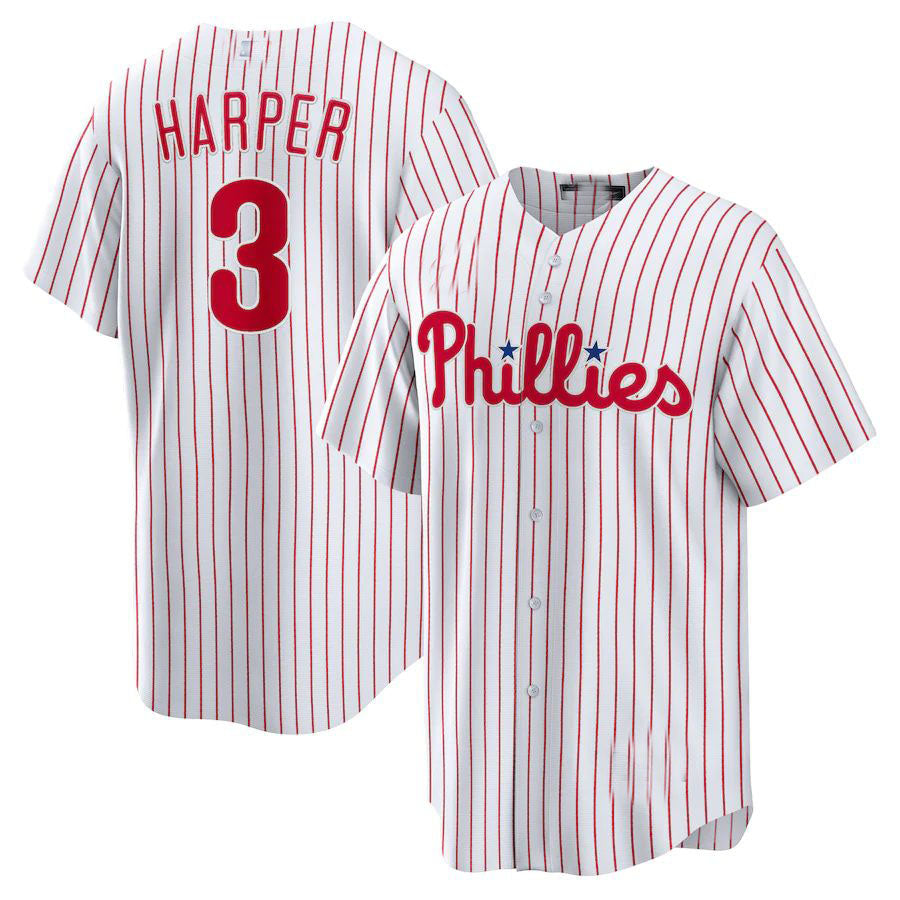 Custom #3 White PHI Baseball Shirt Top