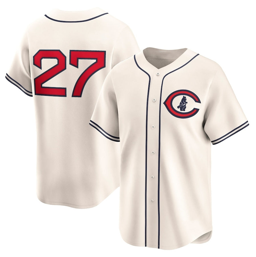Custom #27 Cream Throwback CHC Baseball Shirt Top