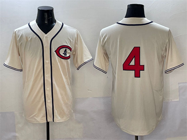 Custom #4 Cream CHC Baseball Shirt Top