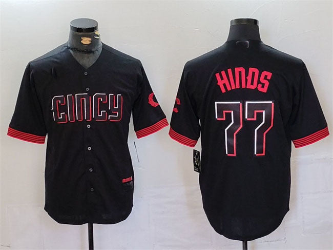 Custom #77 Black 2023 City Connect CIN Baseball Shirt Top