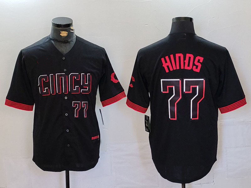Custom #77 Black 2023 City Connect CIN Baseball Shirt Top
