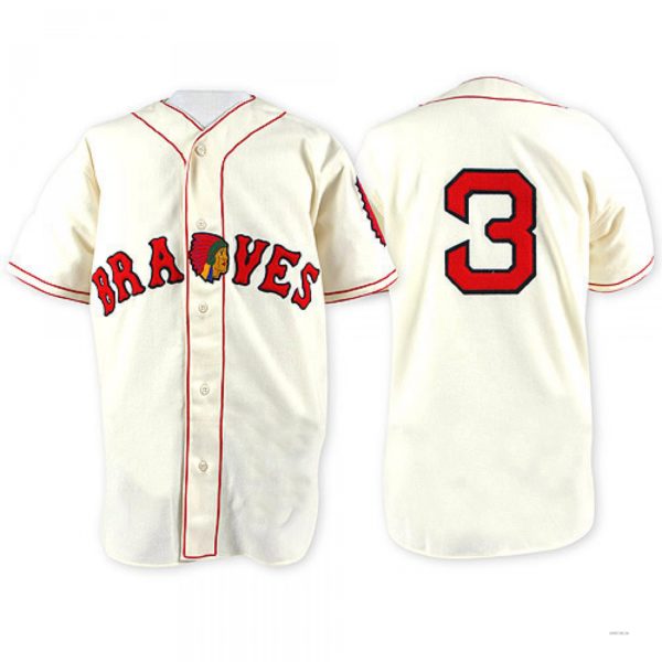 Custom #3 Cream Throwback ATL Baseball Shirt Top