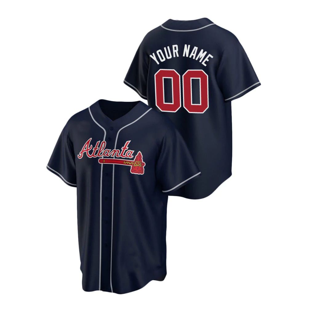 Custom Navy All Star ATL Baseball Shirt Top
