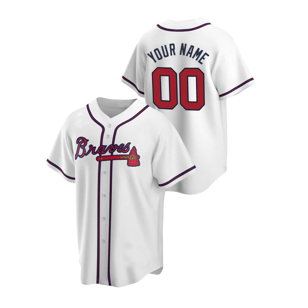 Custom White ATL Baseball Shirt Top
