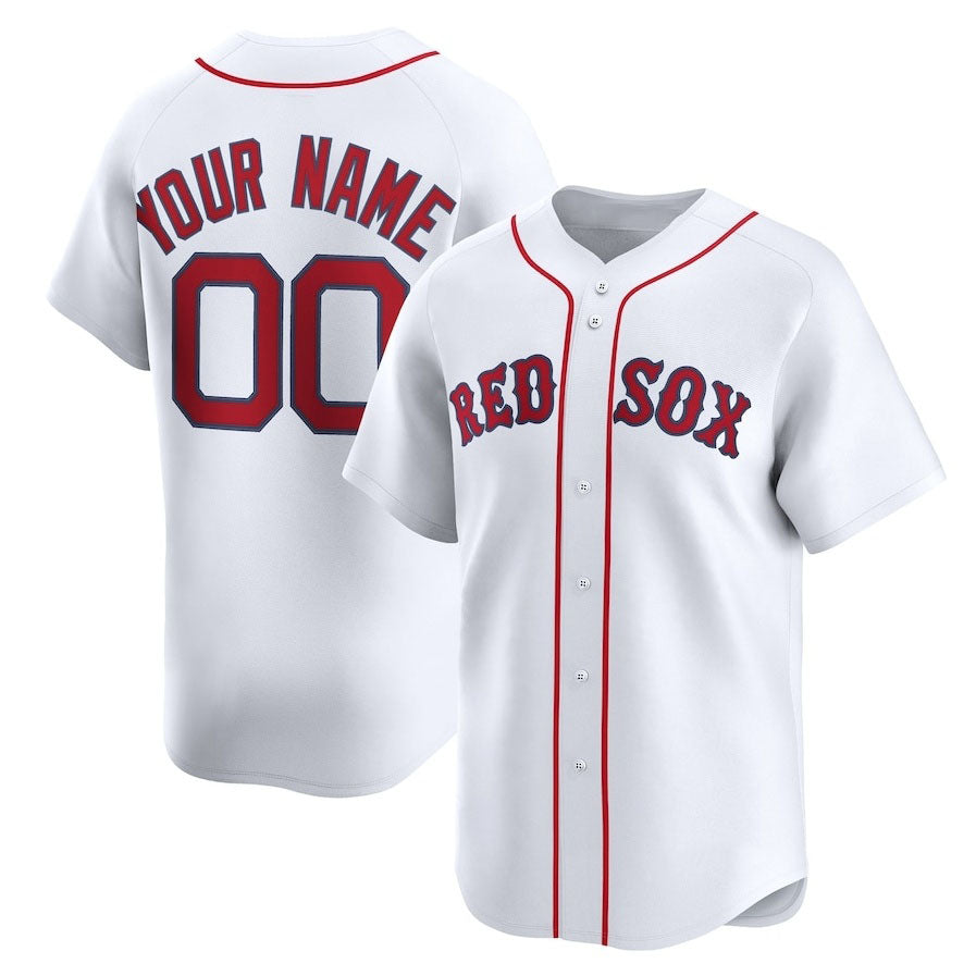Custom White BOS Baseball Shirt Top