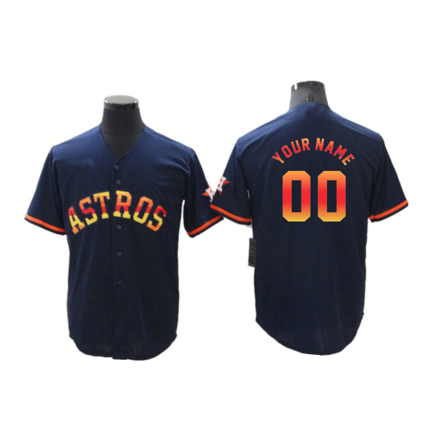 Custom Navy HOU Baseball Shirt Top